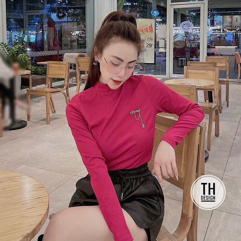 Áo thun nữ dài tay cổ 3 Cm Minchi chất thun tăm Hàn đanh đẹp