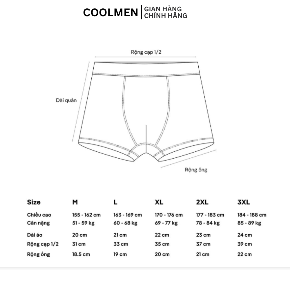 Quần sịp nam thun lạnh, Quần lót nam, dáng Trunk, kháng khuẩn mặc co dãn thoải mãi  coolmen Việt Nam