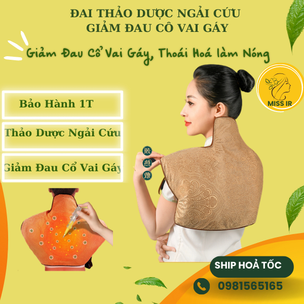 Đai chườm nóng thảo dược Cổ Vai Gáy Ngải cứu Đông Y giảm đau nhức mỏi