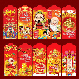 100 Phong Bao Lì Xì Tết 2024 Thần Tài May Mắn Kèm Túi Bóng Kính