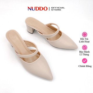 Giày Sục Nữ Mũi Nhọn Da Thật Basic Thanh Lịch, Dép Guốc Nữ Đế Vuông 5 Phân Thời Trang NUDDO N0601V