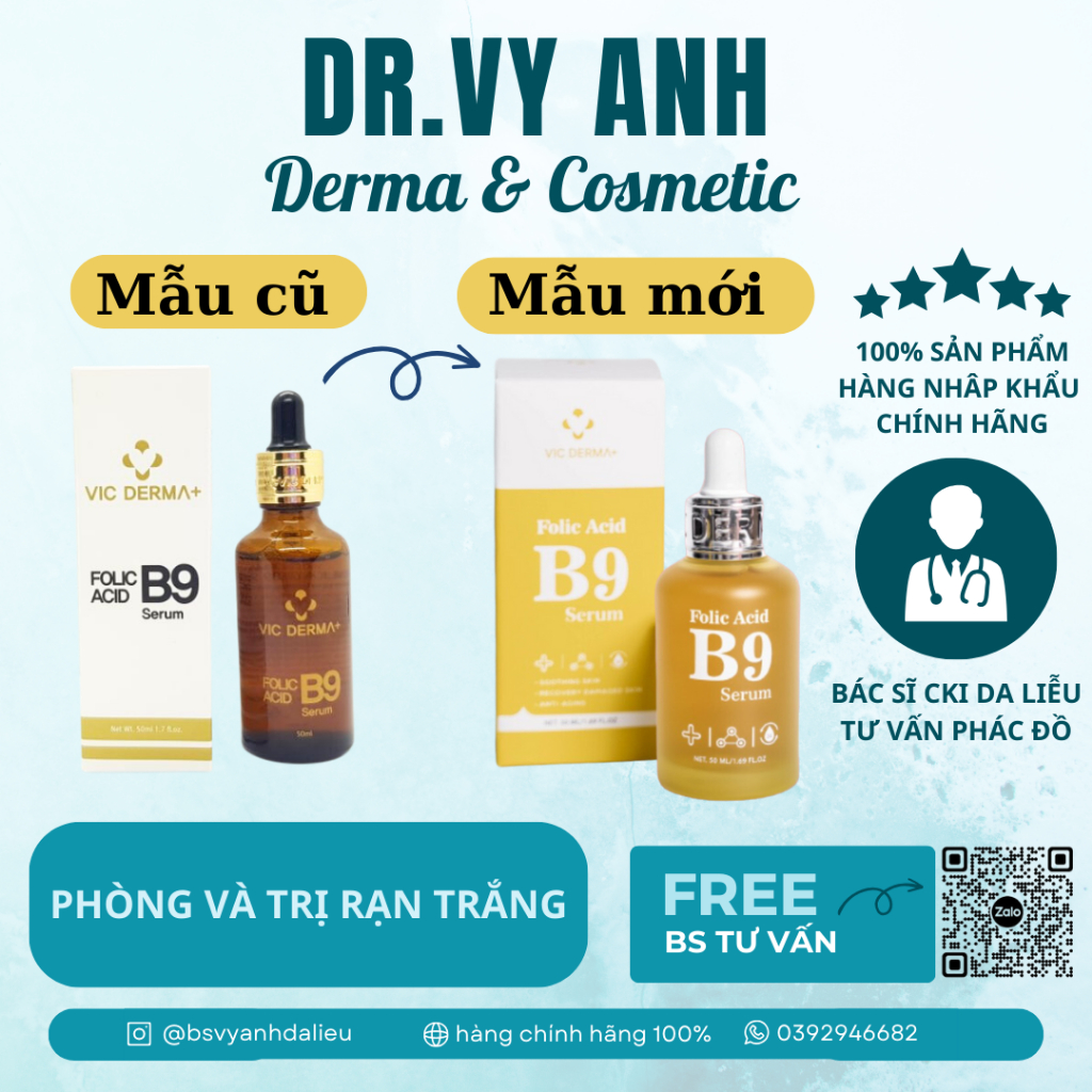 Serum B9 Vic Derma Folic Acid Phục Hồi Trẻ Hóa Vicderma 50ML BÁC SĨ VY ANH