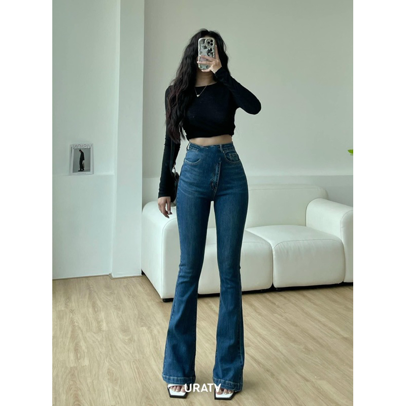 Jeans Loe Dáng Dài Lưng Cao