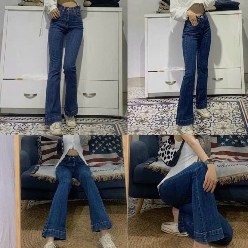 Jeans Loe Dáng Dài Lưng Cao