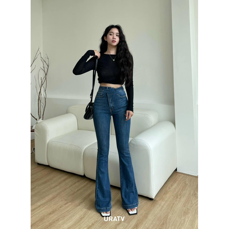 Jeans Loe Dáng Dài Lưng Cao