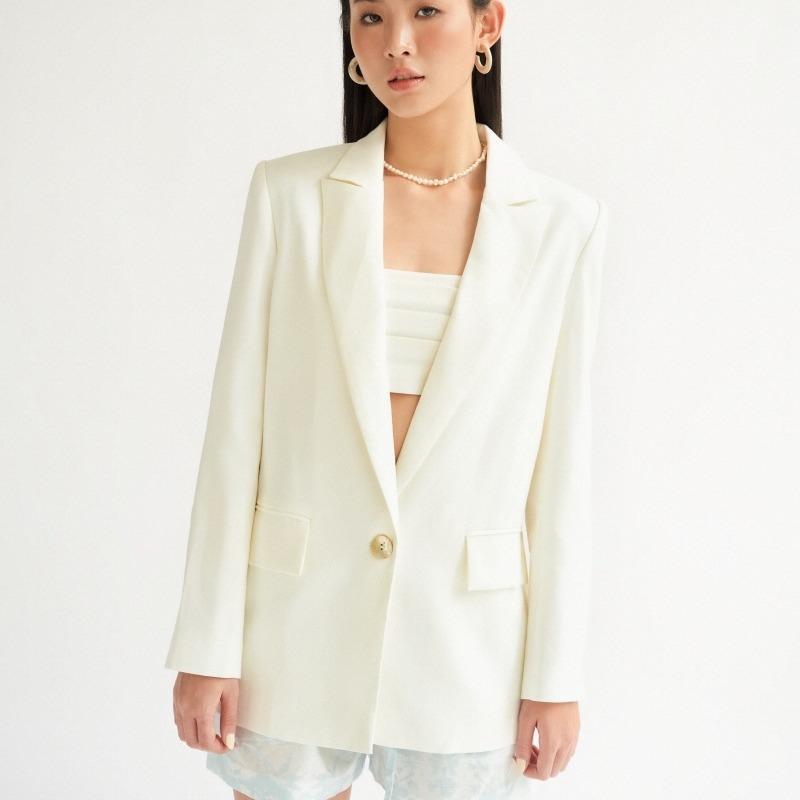 Áo Khoác Blazer Vải Linen MONO TALK dáng oversize túi ốp có nắp hai bên thân_MONO TALK_MCS23S-T40015TK