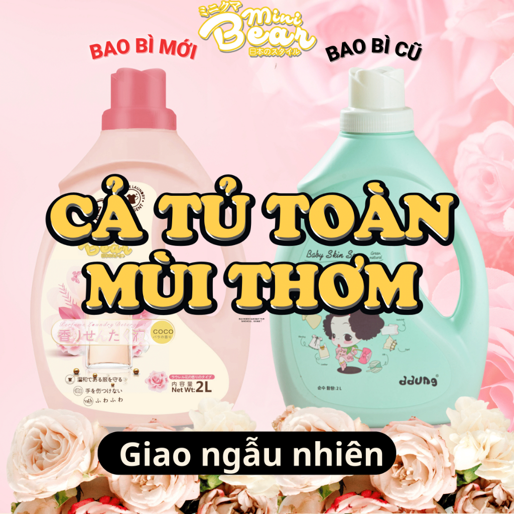 Nước giặt xả nước hoa Minibear, giặt siêu sạch siêu thơm mềm vải, ddung.