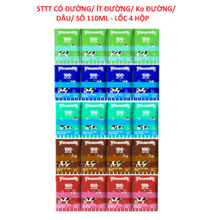 Lốc 4 Hộp Sữa tươi tiệt trùng Vinamilk 100% CÓ ĐƯỜNG/ KO ĐƯỜNG/ÍT ĐƯỜNG/ DÂU/ SOCOLA 110ML
