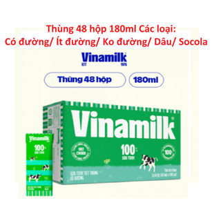 1 thùng Sữa Tươi Tiệt Trùng Vinamilk 100% 180ml các loại có đường/ko đường/Dâu/Socola/ VỊ DỪA + CHUỐI (MỚI)
