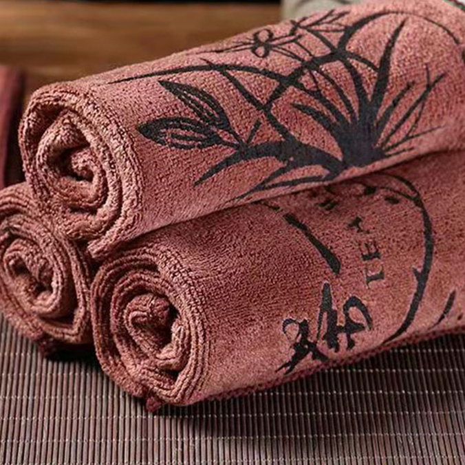 Khăn dưỡng ấm lau bàn trà, trà cụ siêu hút nước - Họa tiết lan