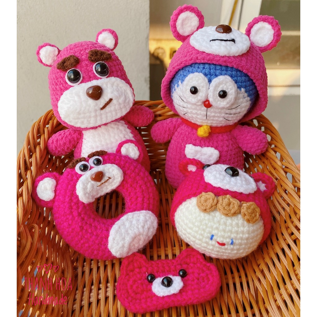 Gấu dâu lotso bằng len, Móc len gấu dâu Lotso, Gấu dâu Lotso handmade