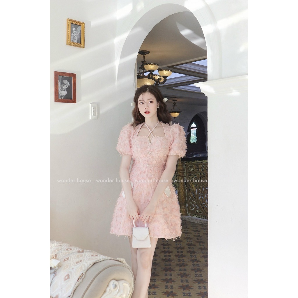 Đầm thiết kế WONDERHOUSE cổ vuông tiểu thư dáng A vải tweed dự tiệc sanh chảnh - Elagan Dress