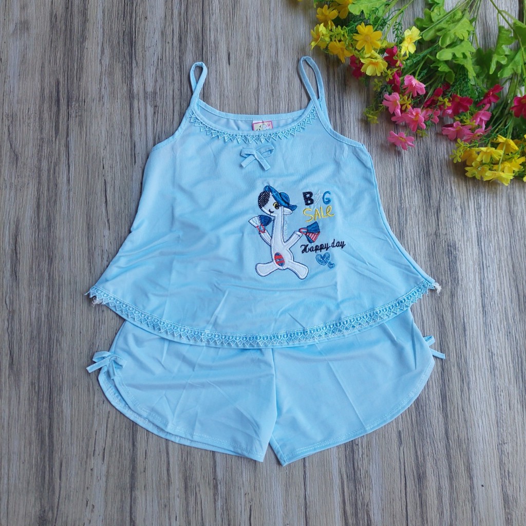 115k COMBO 3 bộ 3 màu đồ bộ thun lạnh dây phối ren cho bé gái từ 8-17kg NOVA SHOP