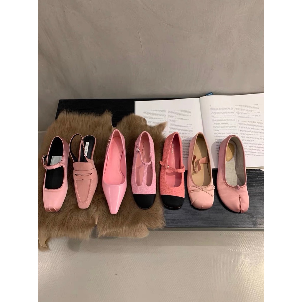 Giày búp bê nữ đế bệt tone hồng xinh xắn, giày bít mũi nữ mẫu hot 2024