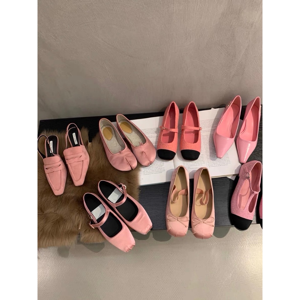 Giày búp bê nữ đế bệt tone hồng xinh xắn, giày bít mũi nữ mẫu hot 2024