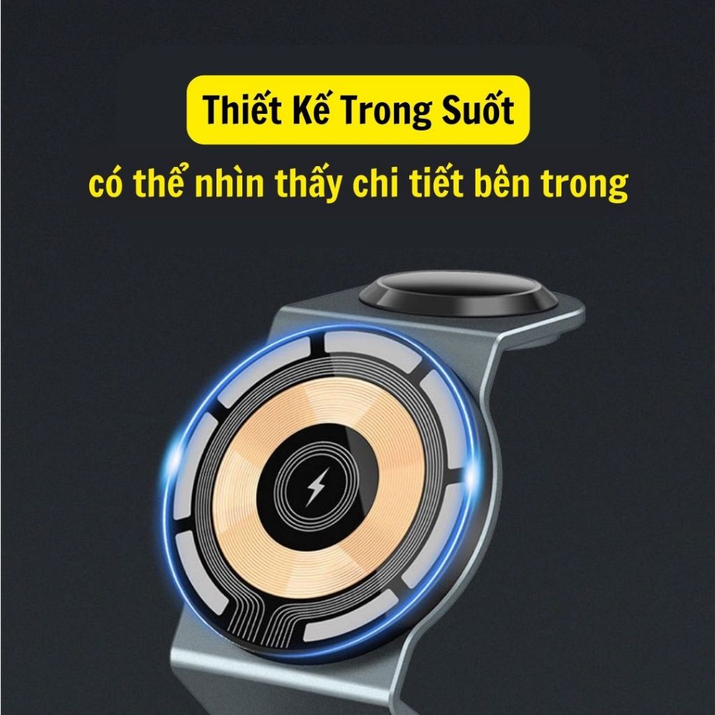 Đế Sạc Không Dây 15W 3 trong 1 dành cho 1phone Android - Đế sạc nhanh không dây kiêm báo thức, đèn ngủ