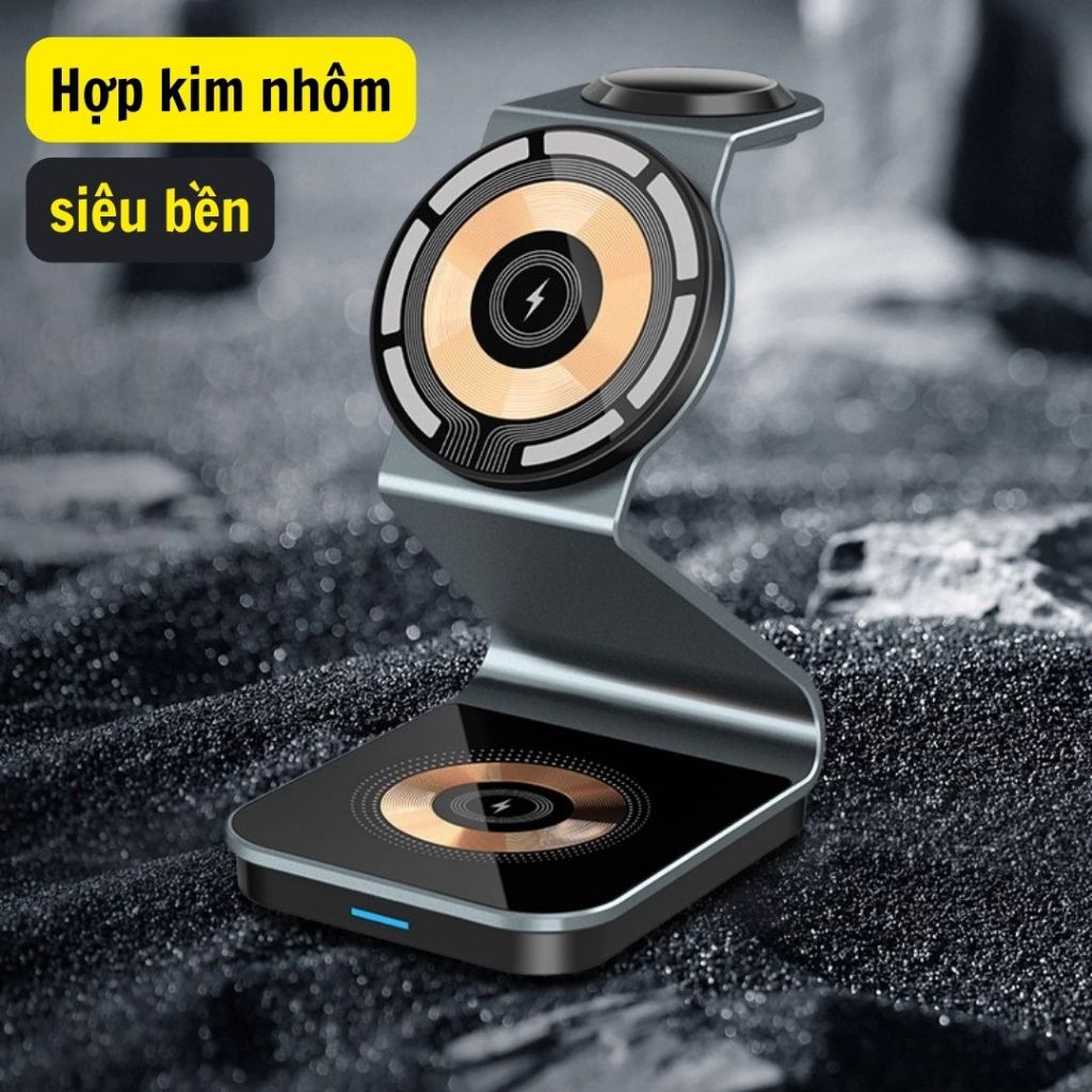 Đế Sạc Không Dây 15W 3 trong 1 dành cho 1phone Android - Đế sạc nhanh không dây kiêm báo thức, đèn ngủ