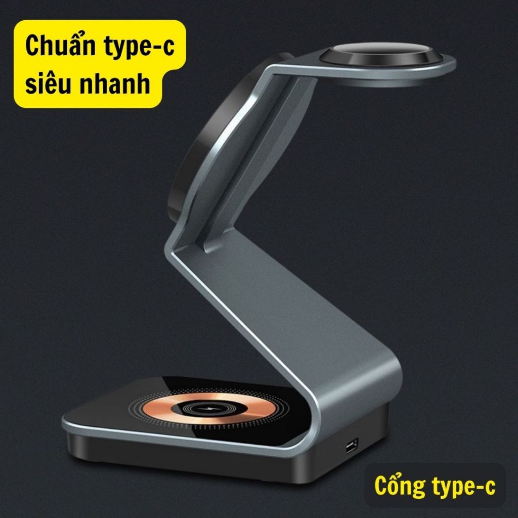Đế Sạc Không Dây 15W 3 trong 1 dành cho 1phone Android - Đế sạc nhanh không dây kiêm báo thức, đèn ngủ
