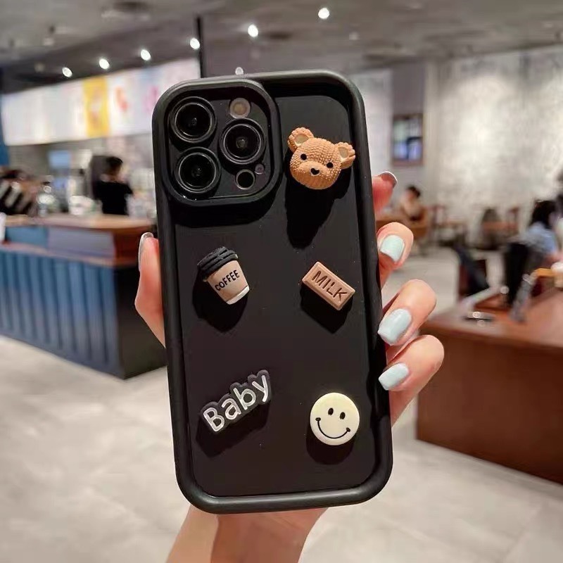 Ốp lưng iphone đẹp gắn charm 3d nổi bảo vệ camera 6d 14 13 12 11 pro max 7 8 plus x xs gấu kaws