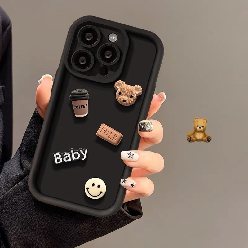 Ốp lưng iphone đẹp gắn charm 3d nổi bảo vệ camera 6d 14 13 12 11 pro max 7 8 plus x xs gấu kaws