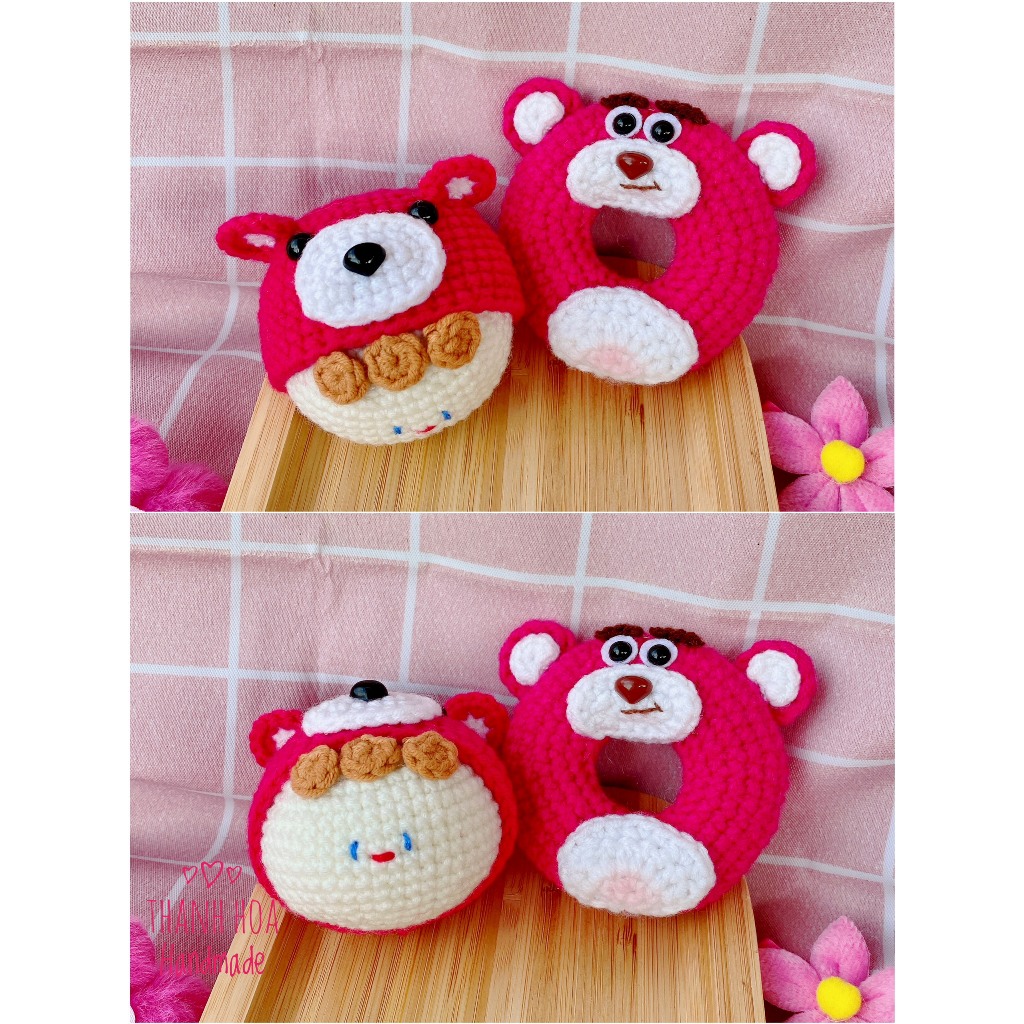 Gấu dâu lotso bằng len, Móc len gấu dâu Lotso, Gấu dâu Lotso handmade