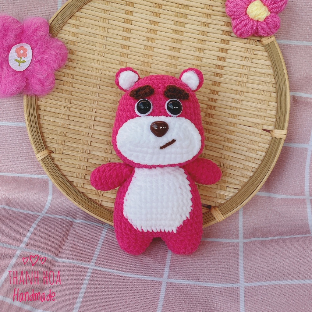 Gấu dâu lotso bằng len, Móc len gấu dâu Lotso, Gấu dâu Lotso handmade