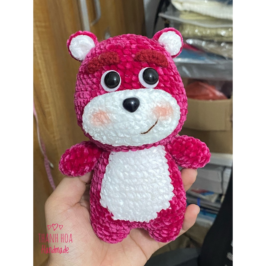 Gấu dâu lotso bằng len, Móc len gấu dâu Lotso, Gấu dâu Lotso handmade