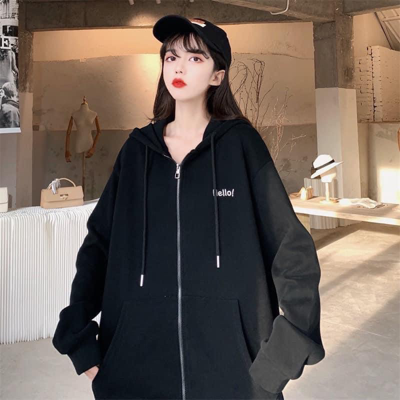 Áo Khoác Nỉ Nam Nữ Form Rộng Mũ Hai Lớp_Hello