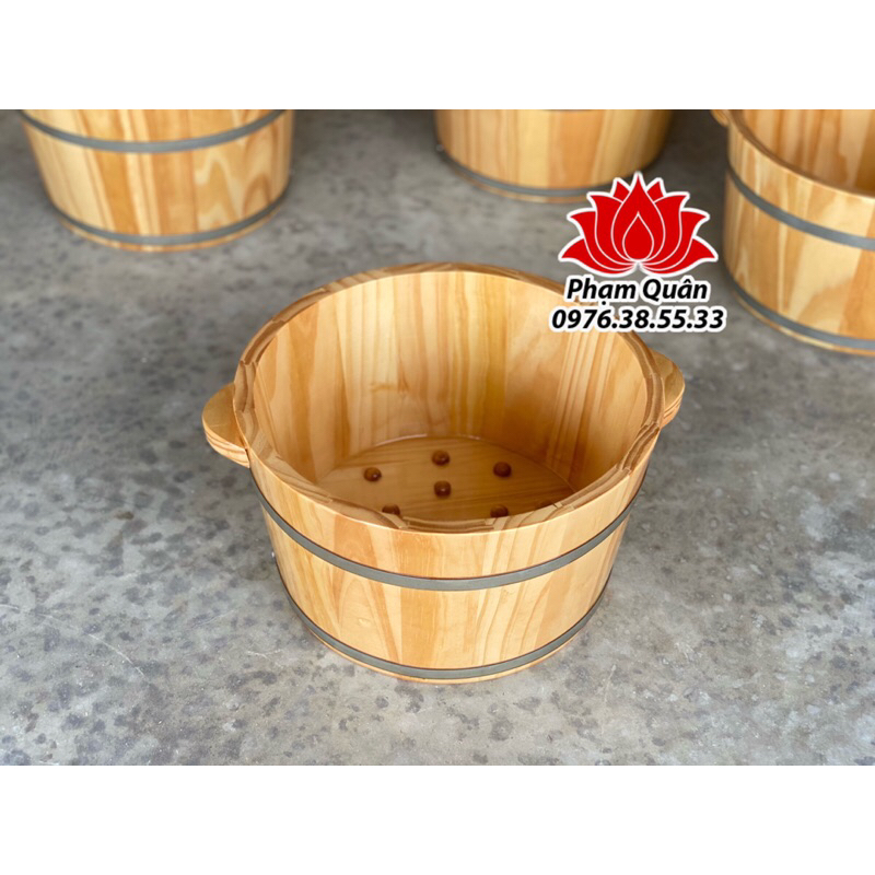 Chậu ngâm chân gỗ thông có hạt massage, chậu gỗ ngâm chân