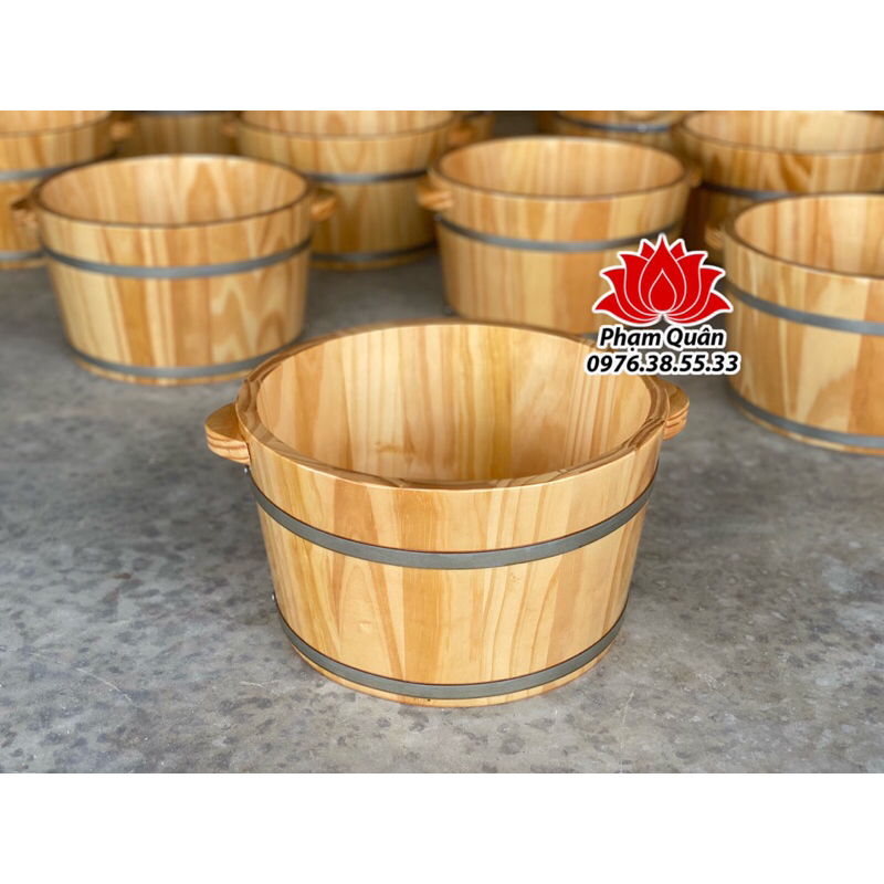 Chậu ngâm chân gỗ thông có hạt massage, chậu gỗ ngâm chân