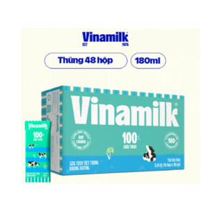 Thùng 48 hộp sữa tươi tiệt trùng Vinamilk 100% không đường 180ml