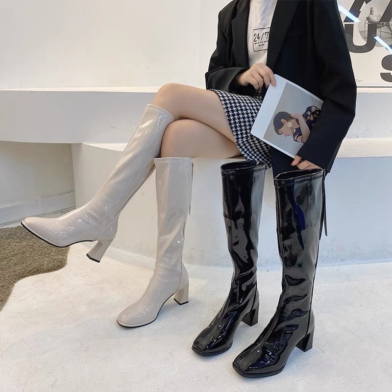 Bốt đùi nữ cao cổ da bóng hàng qc thời trang cao cấp