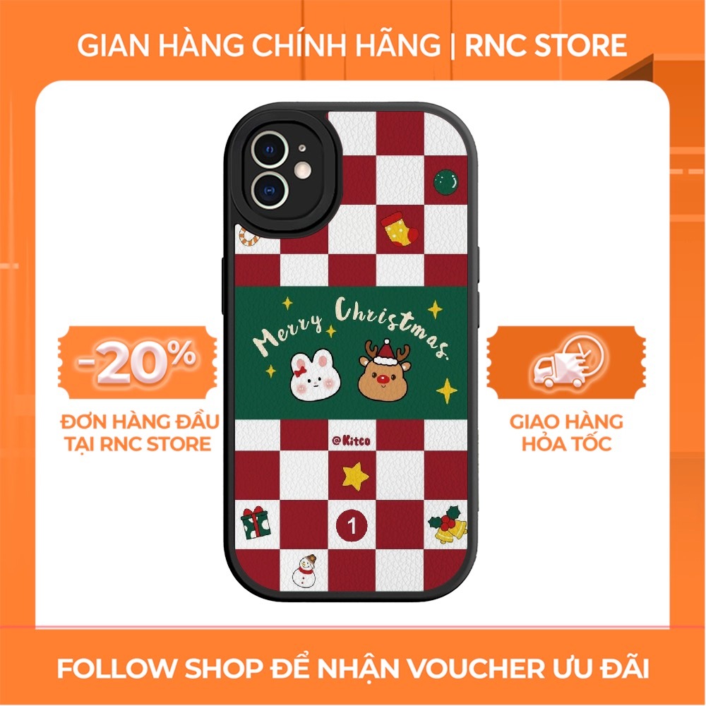 Ốp lưng Iphone 11 Pro/12 Pro/14 Pro Max/15 Pro/15 Pro Max...dẻo đen vân da viền bảo vệ camera hình Noel thỏ