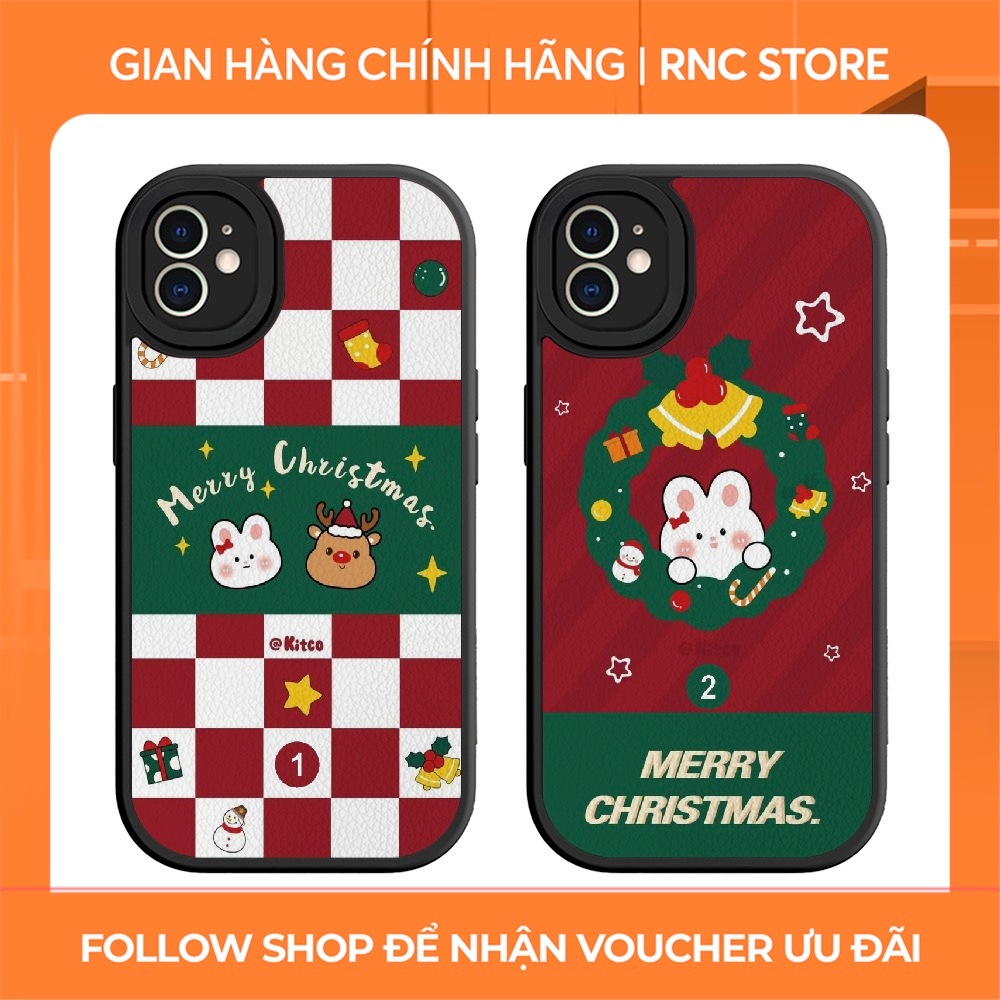 Ốp lưng Iphone 11 Pro/12 Pro/14 Pro Max/15 Pro/15 Pro Max...dẻo đen vân da viền bảo vệ camera hình Noel thỏ