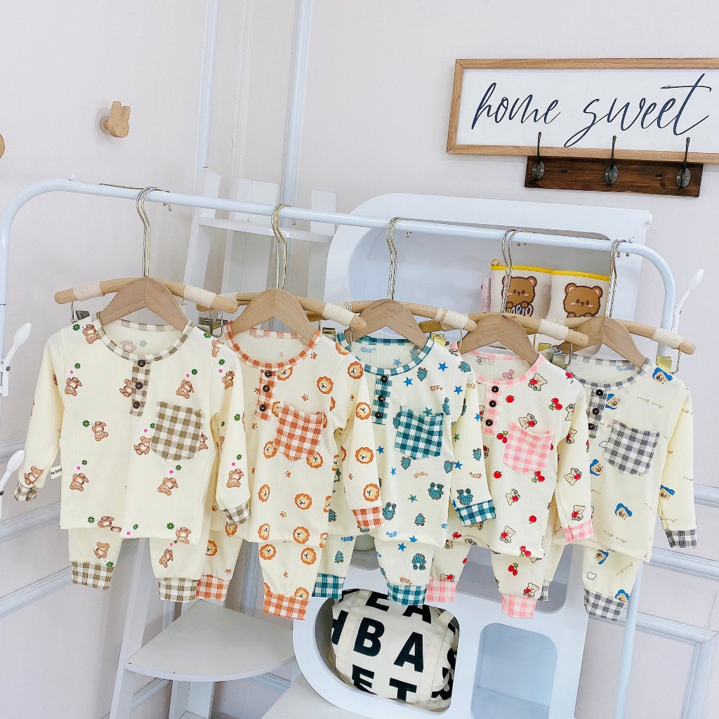 Bộ quần áo thu đông, mặc điều hòa, dài tay, cổ trụ, chất thun tăm, cho bé trai, bé gái – BD1110