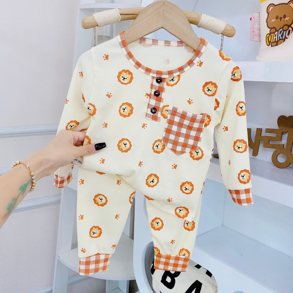 Bộ quần áo thu đông, mặc điều hòa, dài tay, cổ trụ, chất thun tăm, cho bé trai, bé gái – BD1110