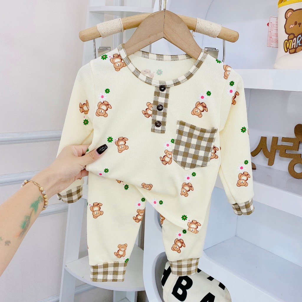 Bộ quần áo thu đông, mặc điều hòa, dài tay, cổ trụ, chất thun tăm, cho bé trai, bé gái – BD1110