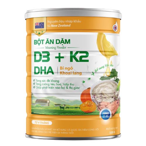 Bột Ăn Dặm D3+K2 Cho Bé Từ 4 Tháng Tuổi,  gạo sữa , bí ngô khoai lang , bò