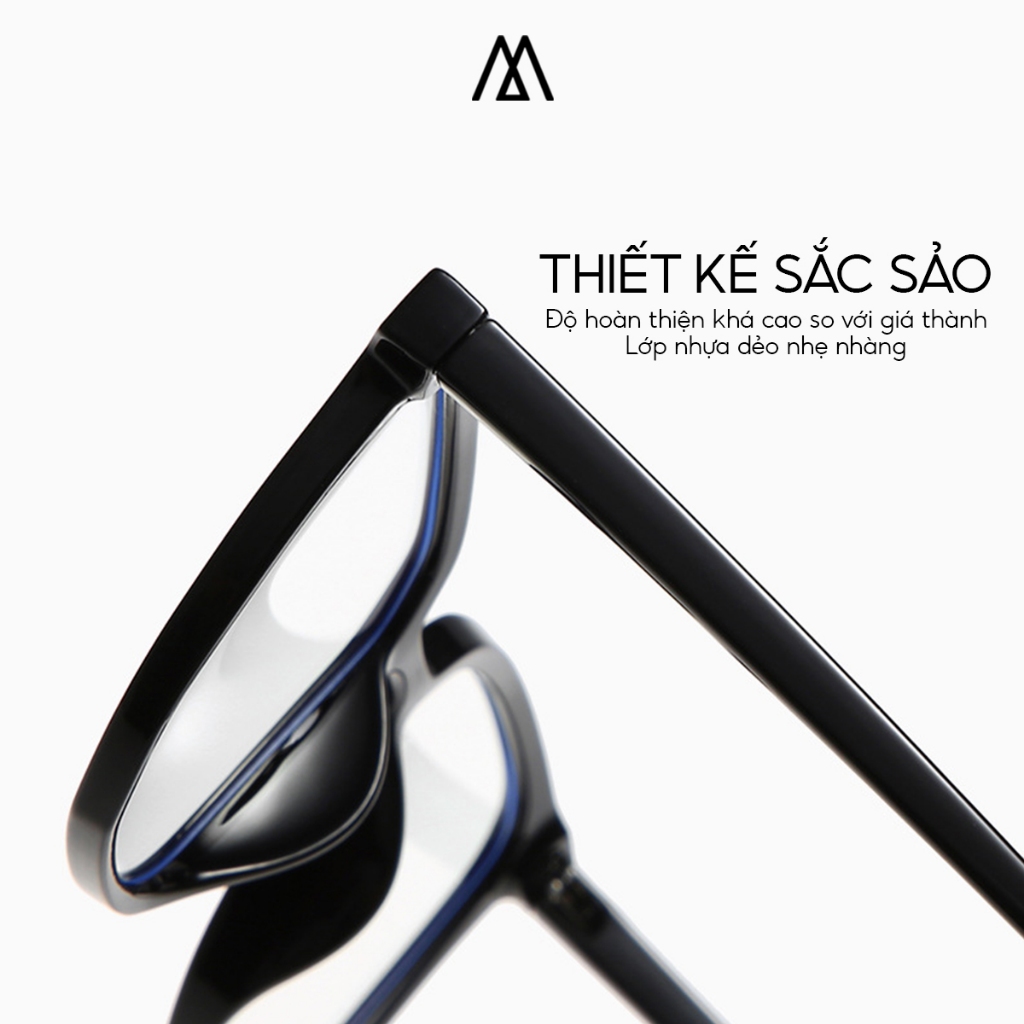 Kính mát thời trang nam nữ M, Kính mắt gọng nhựa chống ánh sáng xanh thiết kế 2 dấu chấm nằm ngang trẻ trung phong cách