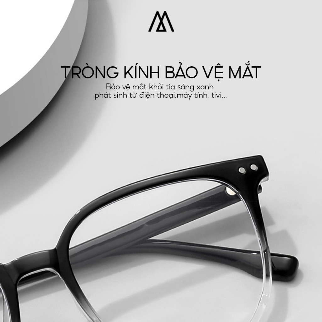 Kính mát thời trang nam nữ M, Kính mắt gọng nhựa chống ánh sáng xanh thiết kế 2 dấu chấm nằm ngang trẻ trung phong cách