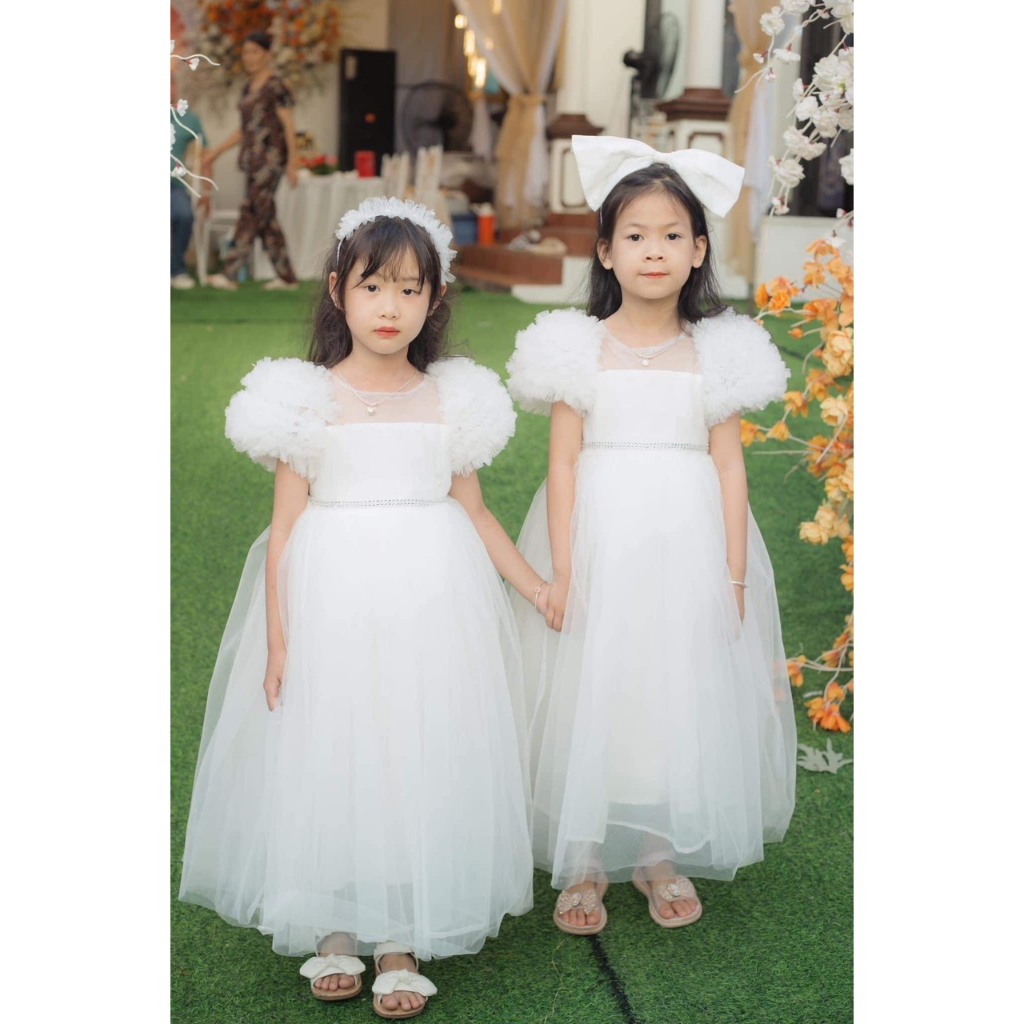 Váy Công Chúa Tay Phồng Mây Siêu Xinh Cho Bé, Đầm Công Chúa Cao Cấp Tặng Kèm Bờm ChipKids