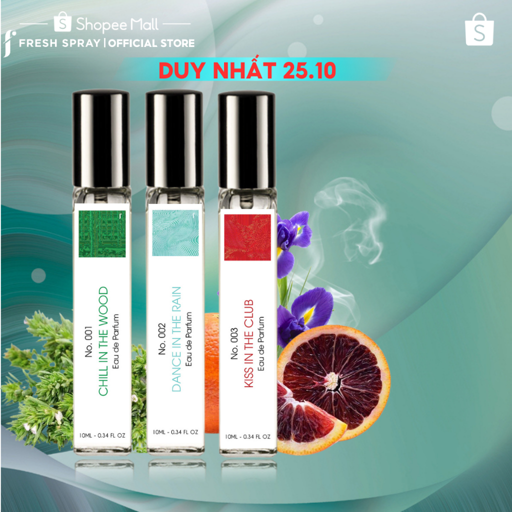 Combo Mini 10ml Nước Hoa Phi Giới Tính F Fresh Spray, Công Nghệ Tích Hợp Lưu Hương Trên Quần Áo, 3 Tầng Hương