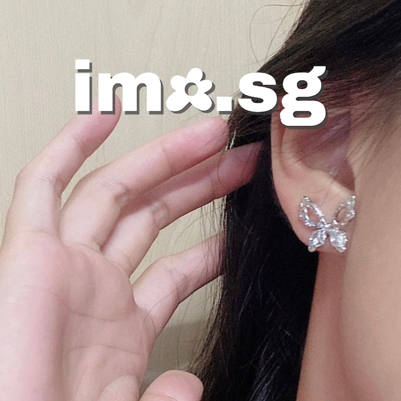 Bông tai butterfly nét đính đá lấp lánh imo.sg kim bạc 925 sang xịn cá tính phong cách hàn quốc