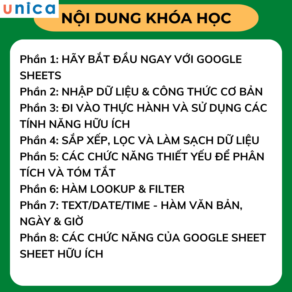 Khóa học hướng dẫn thực hành GOOGLE SHEETS từ cơ bản đến nâng cao