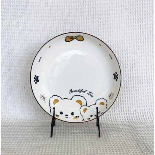Bát đĩa gấu trắng BDIAR12 cute dễ thương đựng thức ăn chụp ảnh Decor Ăn Cơm Ăn Chè Bộ Chén Dĩa 12,5cm 17,5 cm