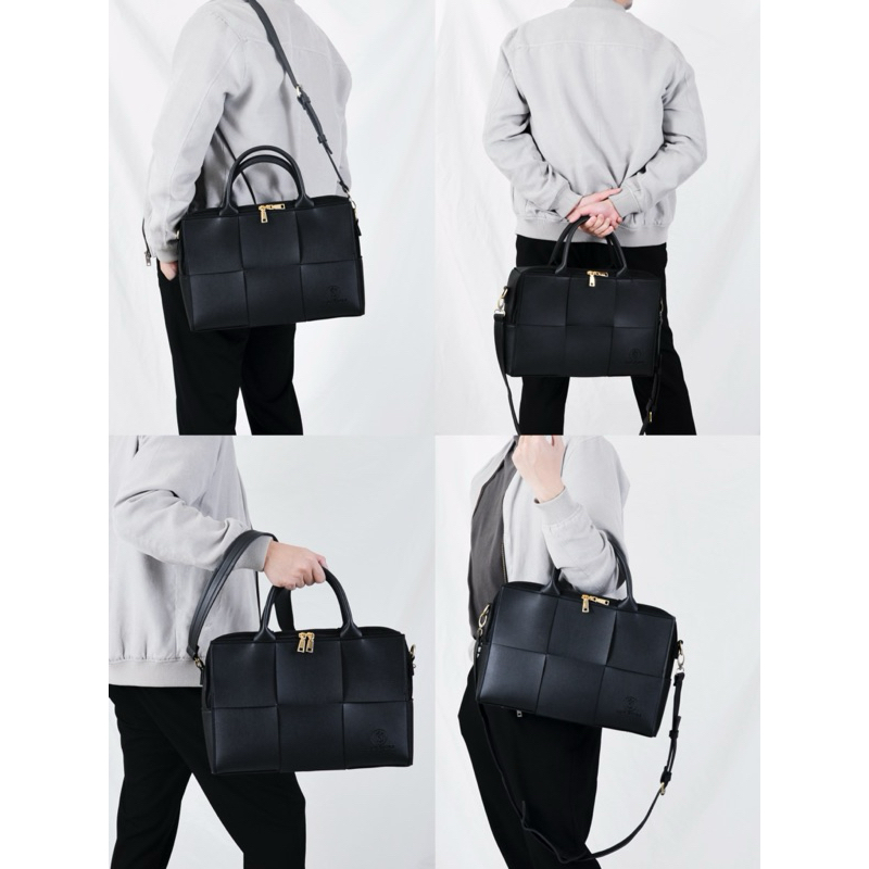 KHÔI STORE Cặp da đan màu xám trắng đen xanh navy thiết kế thủ công đeo chéo size laptop 13inch 14inch công sở