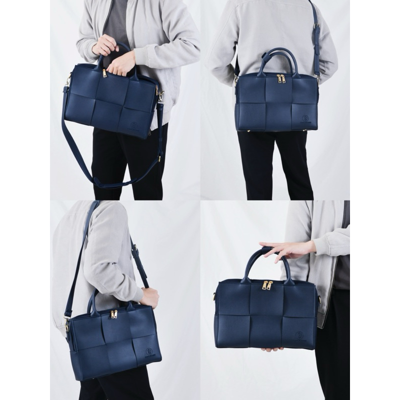 KHÔI STORE Cặp da đan màu xám trắng đen xanh navy thiết kế thủ công đeo chéo size laptop 13inch 14inch công sở