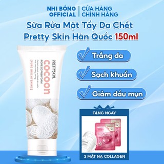 Sữa rửa mặt tẩy da chết sạch khuẩn trắng da pretty skin hàn quốc cocoon pore scrub foam 150ml giúp giảm dầu mụn
