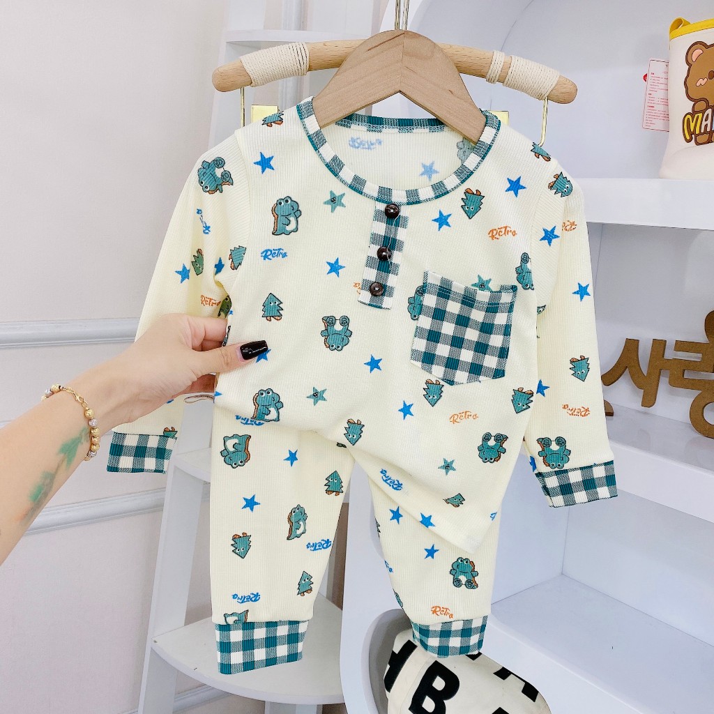 Bộ quần áo thu đông, mặc điều hòa, dài tay, cổ trụ, chất thun tăm, cho bé trai, bé gái – BD1110