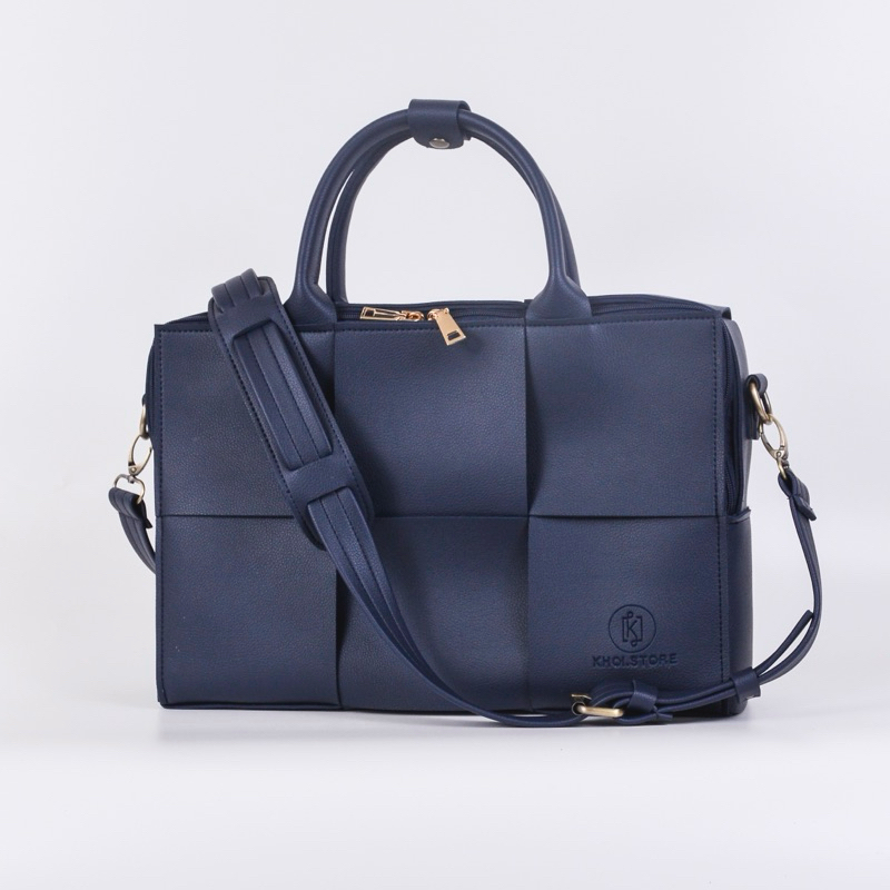 KHÔI STORE Cặp da đan màu xám trắng đen xanh navy thiết kế thủ công đeo chéo size laptop 13inch 14inch công sở